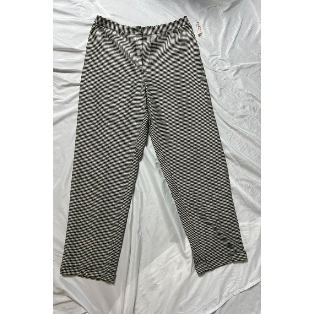 Talbots Houndstooth Silk Cotton Blend Straight Leg Pants Black White Size 14 NWT